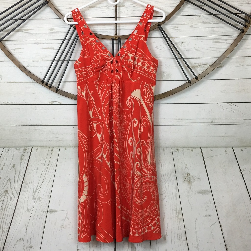 Beth Bowley Silk Dress Dark Orange Coral Floral